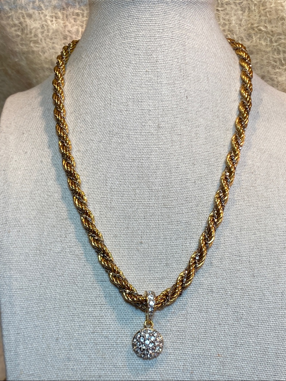 Vintage Monet Two-Tone Rope Necklace + Swarovski Crystal | Glam Statement